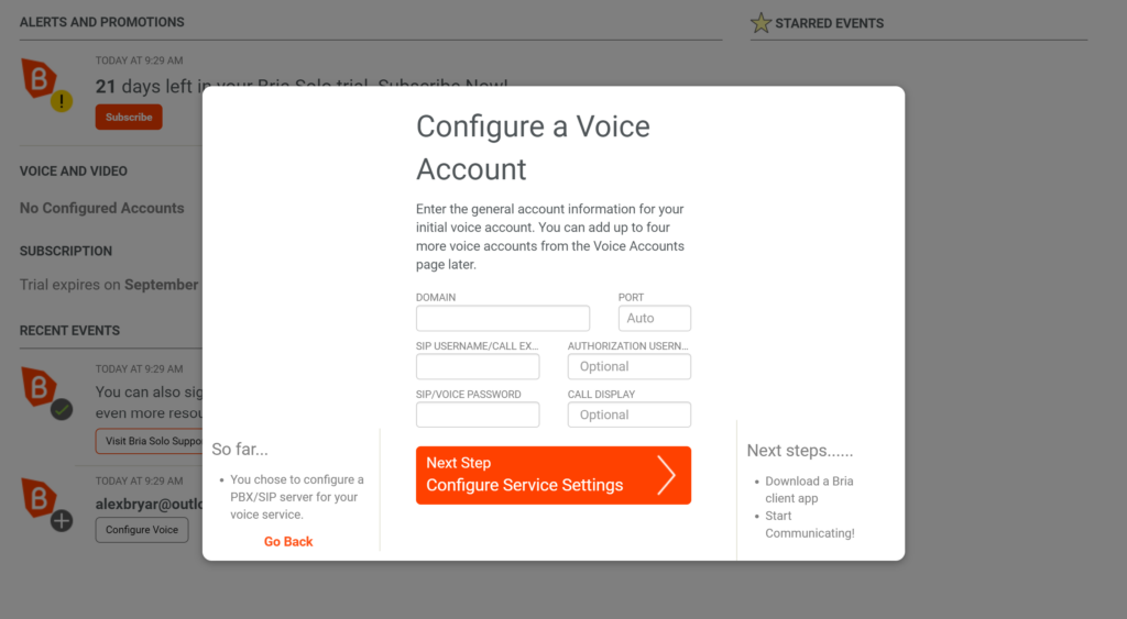 Nastavenia hlasu Bria