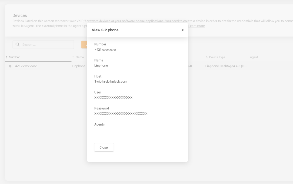 Konfigurácia SIP zariadenia LiveAgent