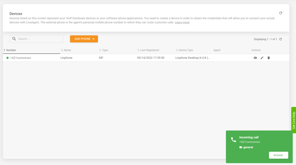 Integrácia Linphone LiveAgent