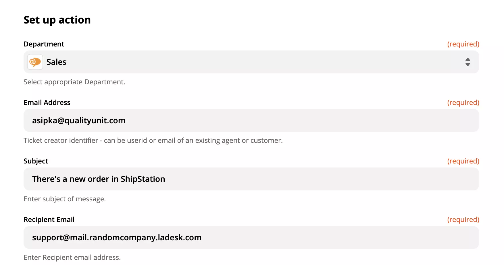 Konfigurácia akcie LiveAgent