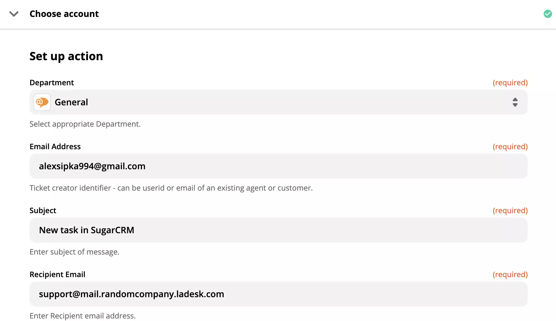 Nastavenie akcie LiveAgent na Zapier