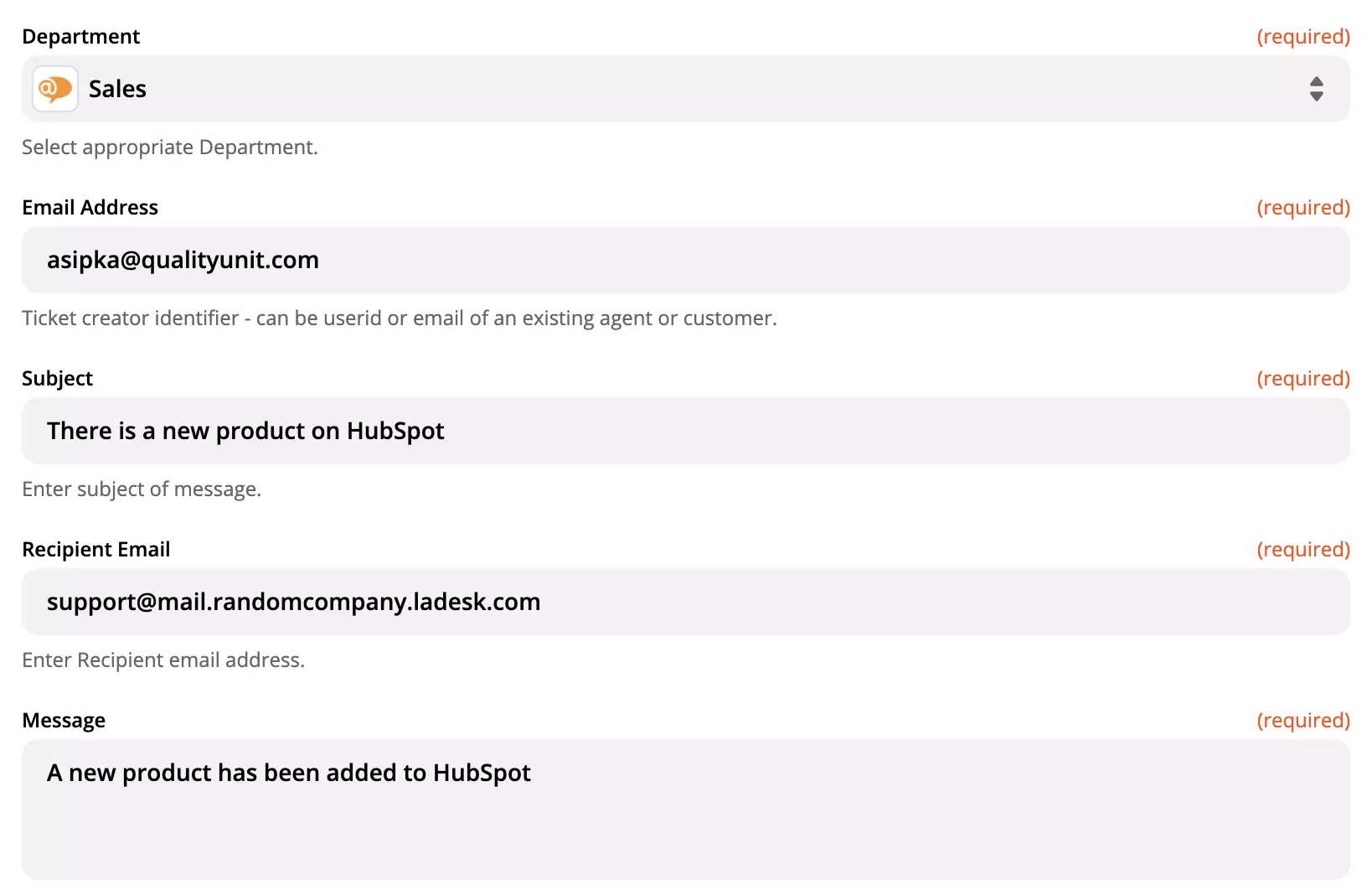 Nastavenie akcie LiveAgent na Zapier