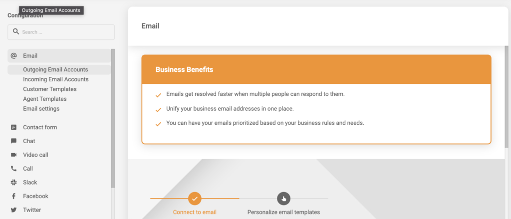 Výber odchádzajúceho, prichádzajúceho alebo oboch poštových účtov v LiveAgent