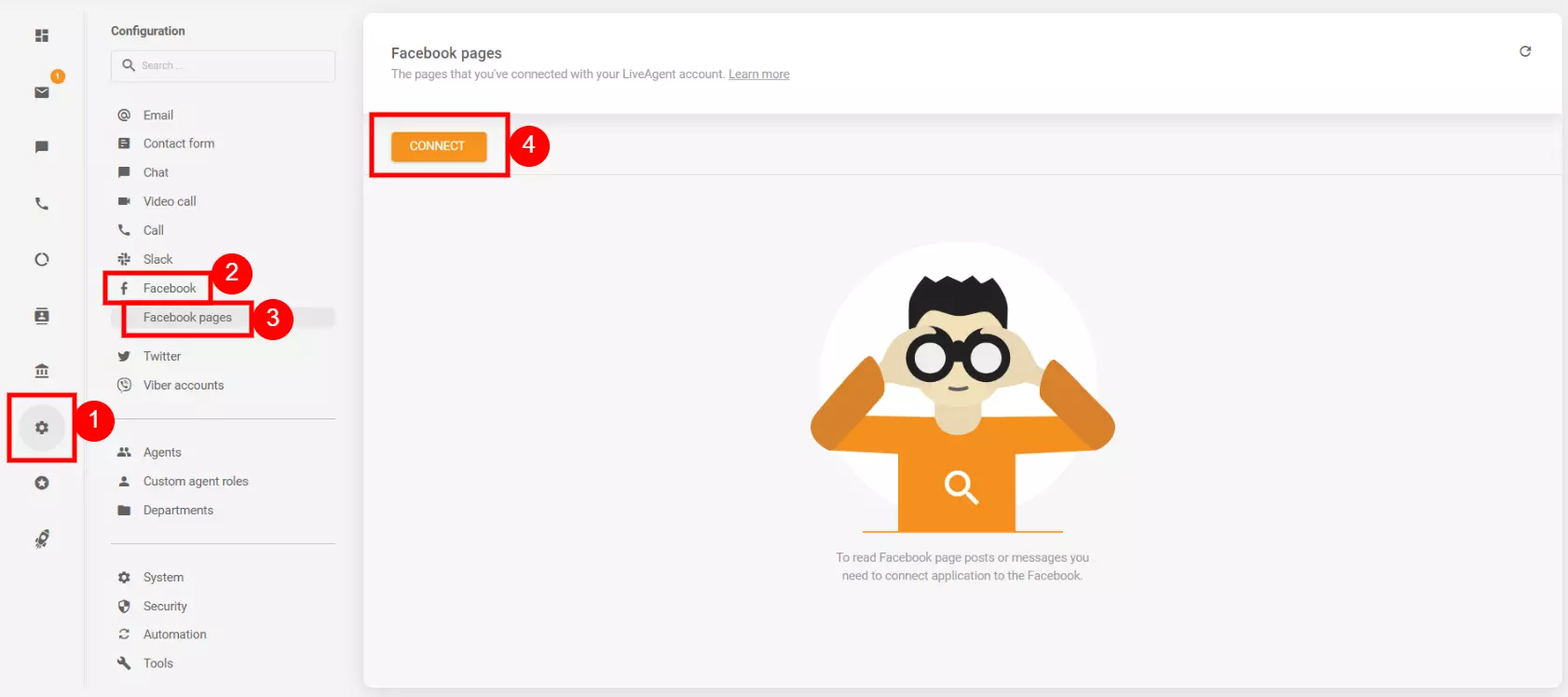 Nastavenia konfigurácie na pripojenie vášho účtu Facebook s LiveAgent