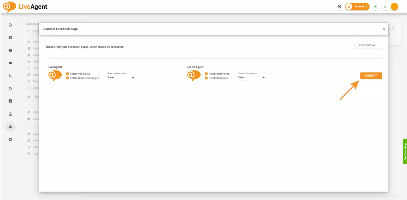 Zaškrtávacie políčka v nastaveniach, ktoré umožňujú LiveAgent sťahovať komentáre a zmienky