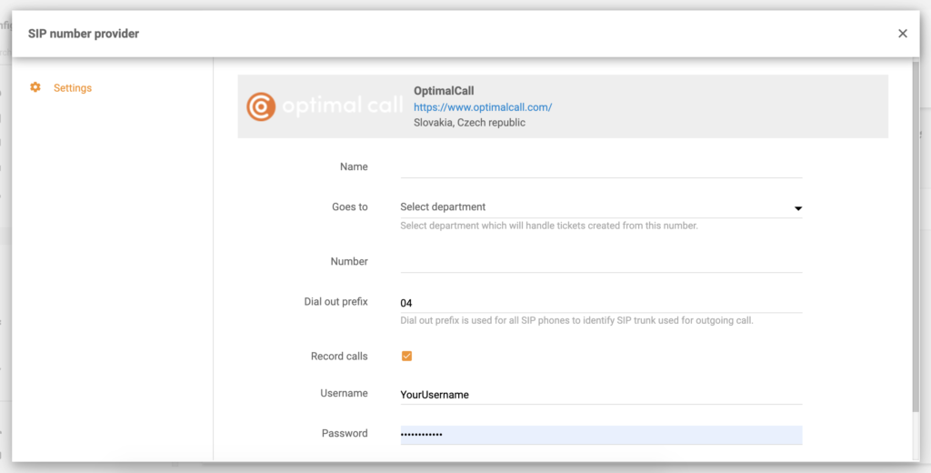 Konfigurácia Optimal Call