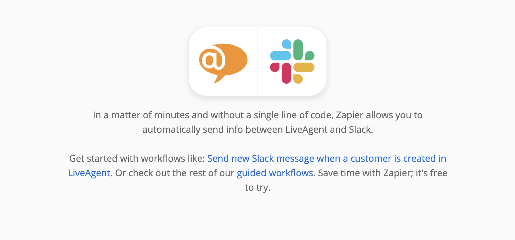 Stránka Zapier na integráciách LiveAgent a Slack