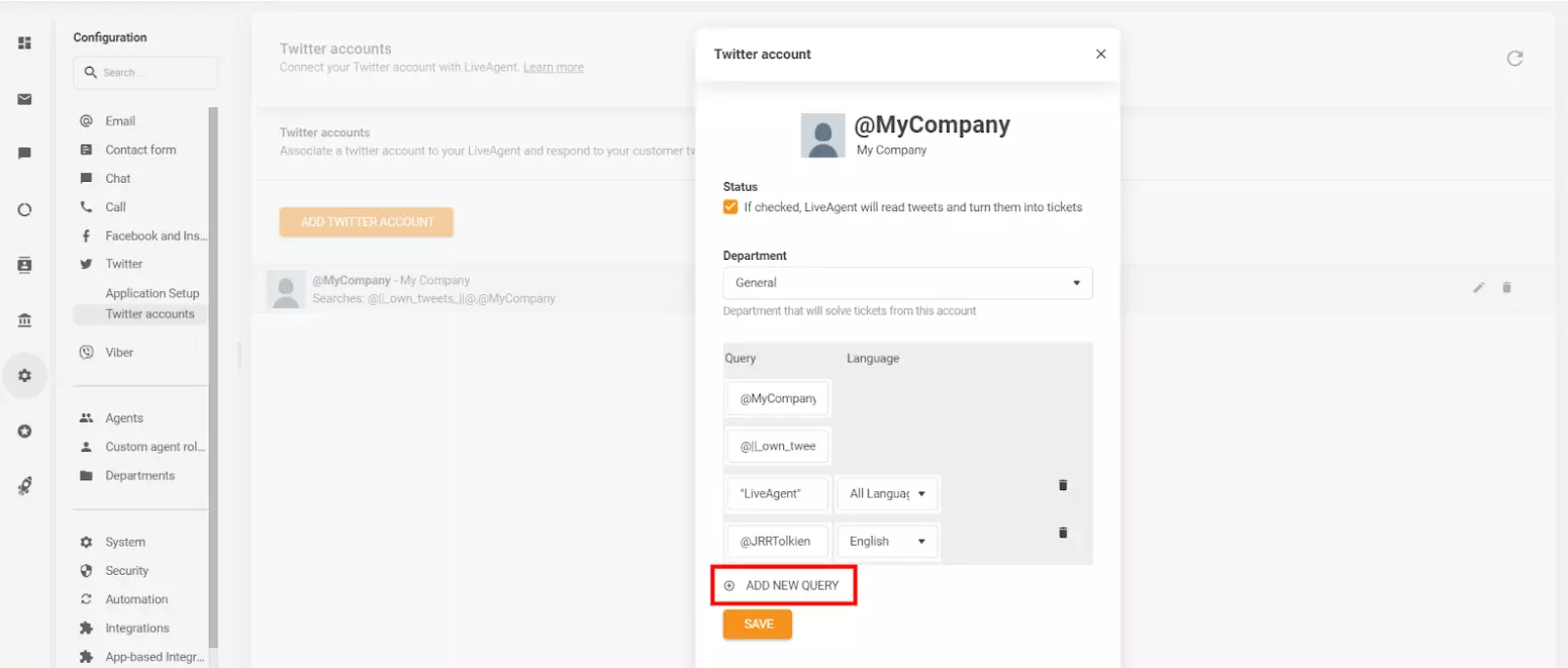 Obrázok ukazuje, ako definovať špecifické parametre a prispôsobiť si, ktoré tweety (príspevky) chcete premeniť na lístky