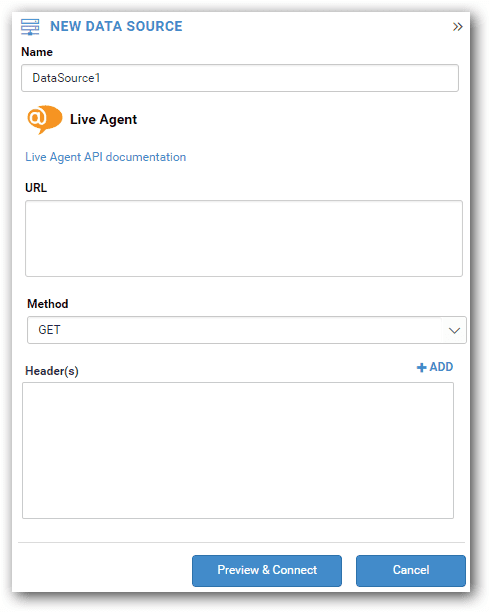 Okno konfigurácie Bold BI NEW DATA SOURCE
