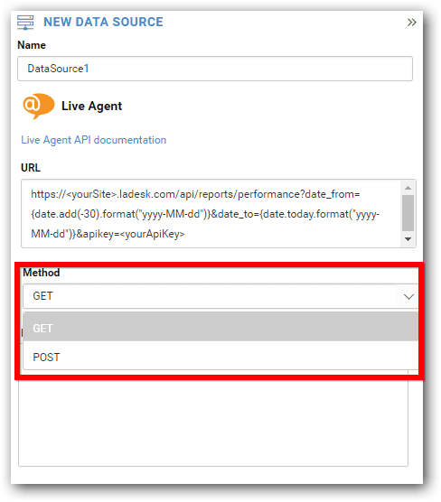 Výber metódy REST API Bold BI