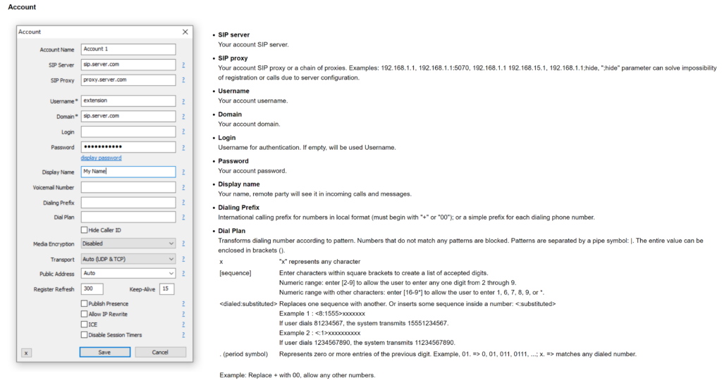 MicroSIP pridať nový účet