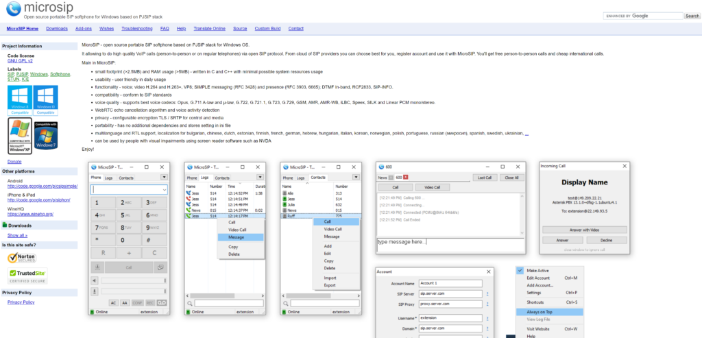 Domovská stránka MicroSIP