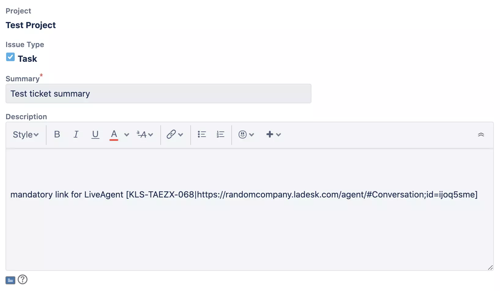Nové okno Jira s vytváraním a popisom nového problému