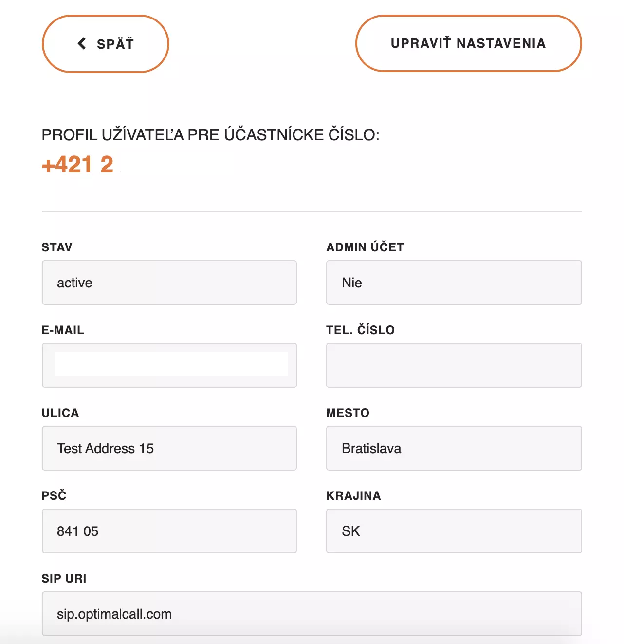 Informácie o profile Optimal Call