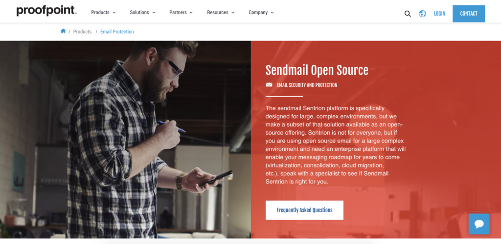 Domovská stránka Sendmail s možnosťou stiahnutia a informáciami