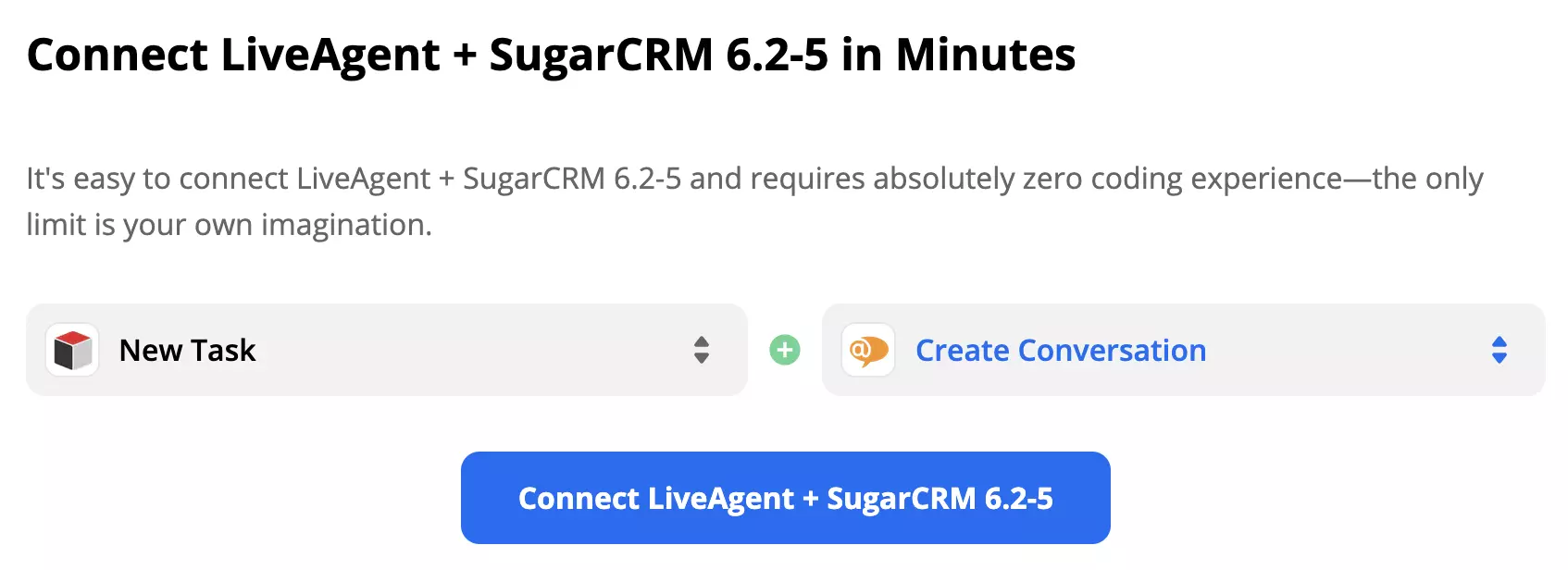 SugarCRM spúšťač Nová úloha a LiveAgent akcia Nová konverzácia