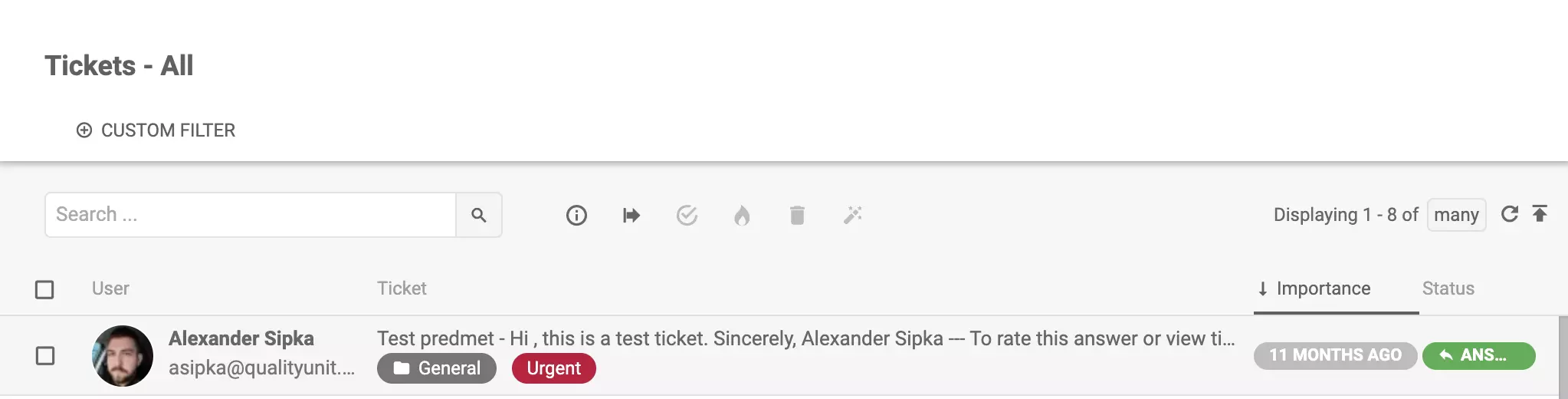 Zobrazenie lístka so značkou Urgentné