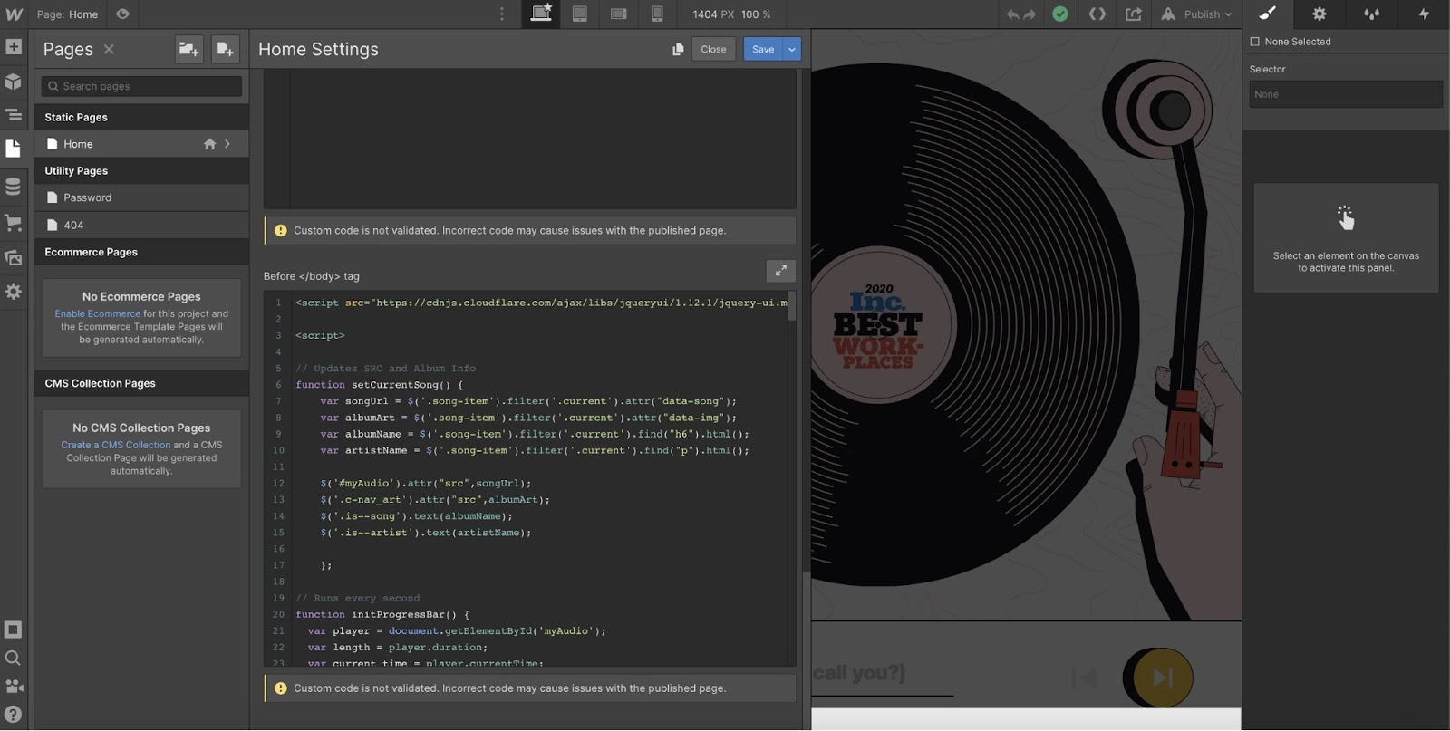 Možnosť vlastného kódu Webflow v procese integrácie LiveAgent