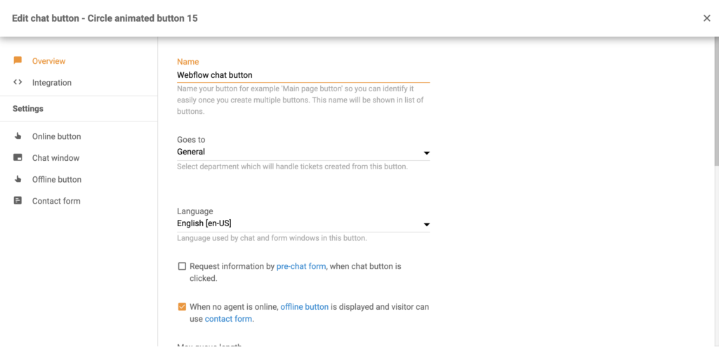 Konfigurácia tlačidla chatu v LiveAgent