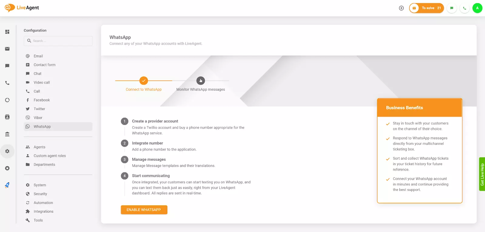 Integrácia WhatsApp v LiveAgent