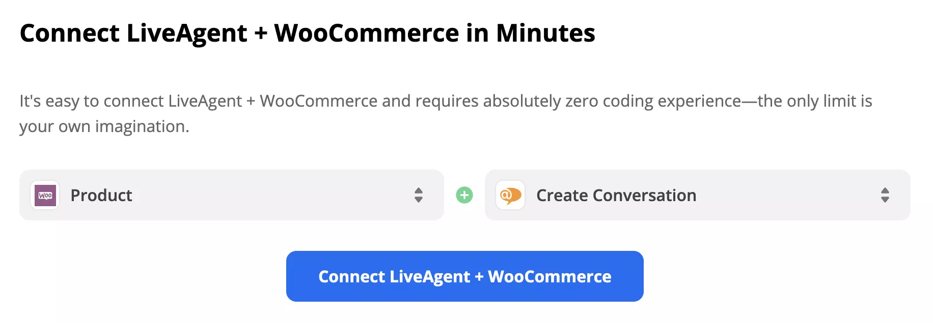 Spúšťač WooCommerce a akcia LiveAgent vybraná na stránke integrácie Zapier