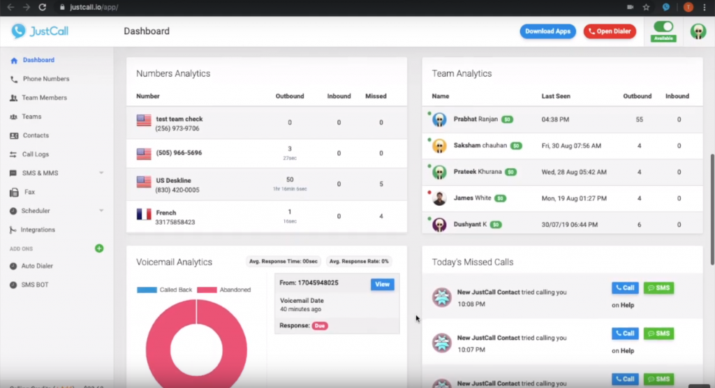 Ovládací panel JustCall