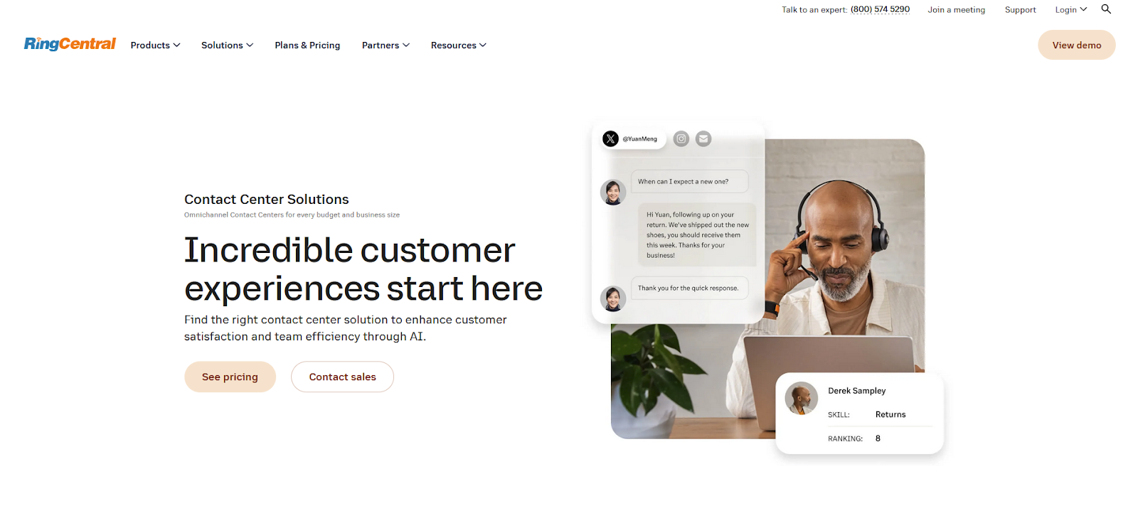Domovská stránka softwaru RingCentral Contact Center