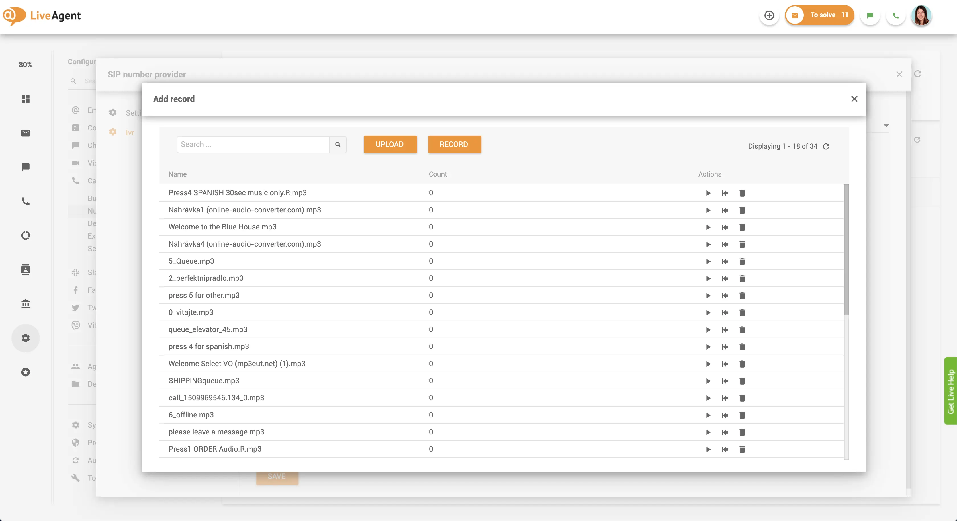 Rozhranie nahrávania IVR správ