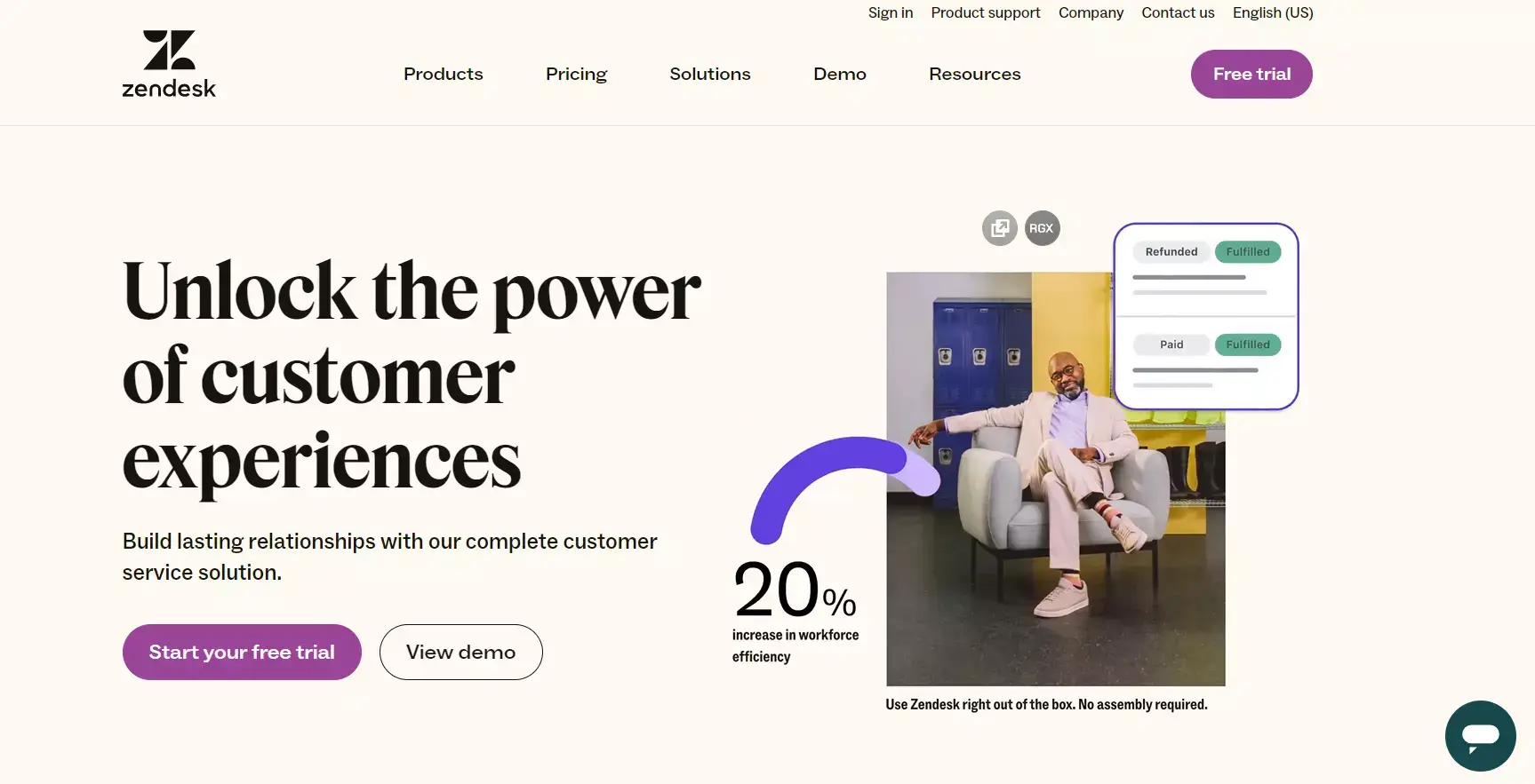 Domovská stránka Zendesk Suite - softvér na živý chat orientovaný na vzťahy pre e-commerce