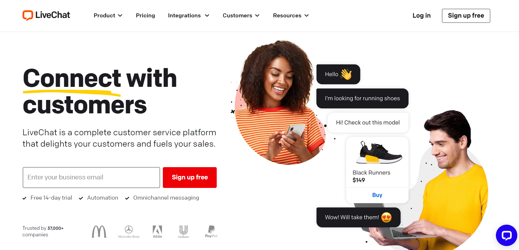 Domovská stránka LiveChat - software na podporu live chatu pre e-commerce