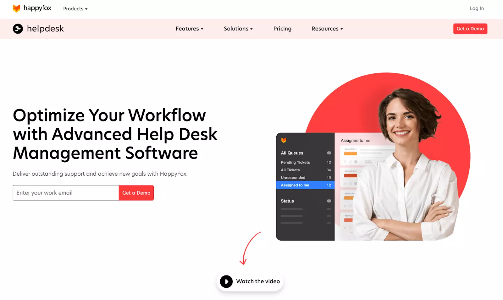 Domovská stránka systému správy lístkov helpdesku Happyfox
