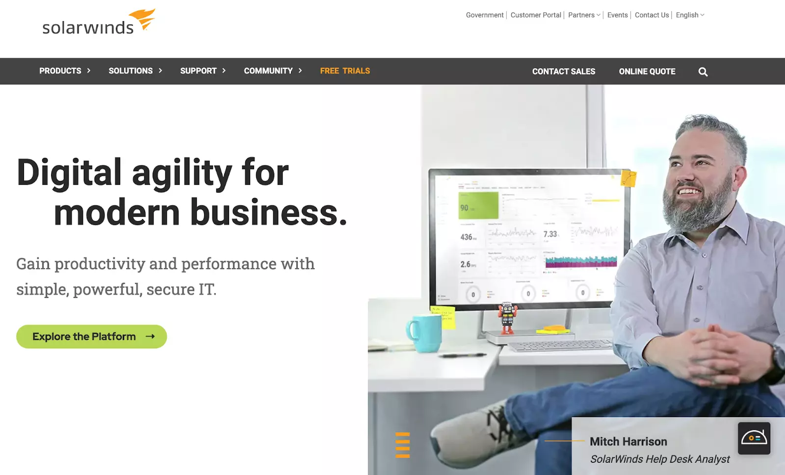 Domovská stránka systému podpory správy lístkov Solarwinds