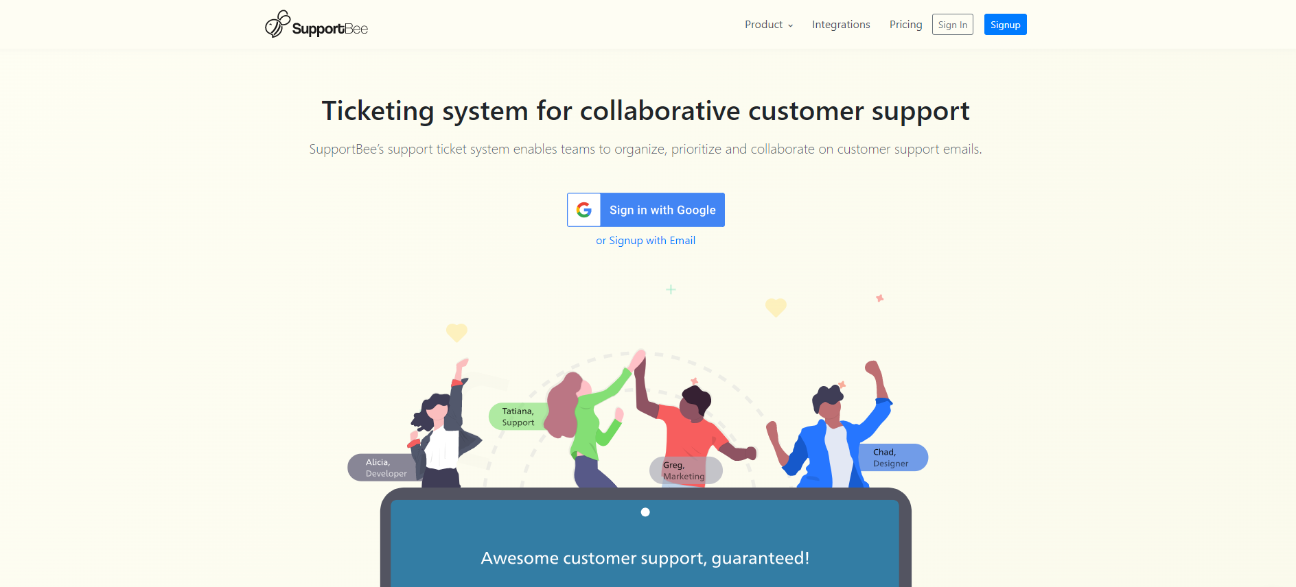 Domovská stránka IT systému správy lístkov Supportbee