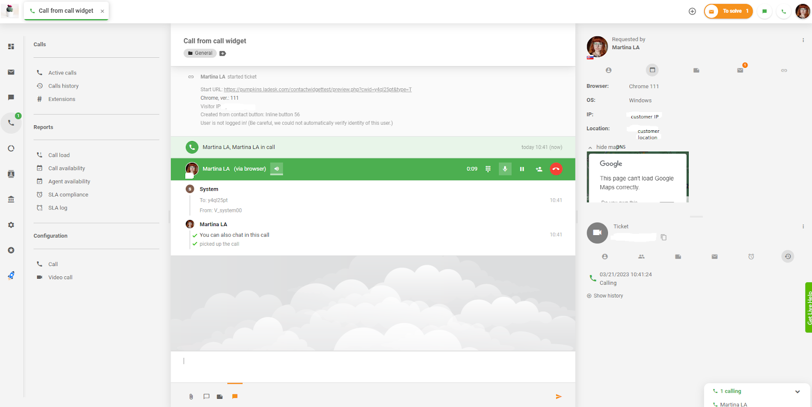 LiveAgent volanie z widgetu volania