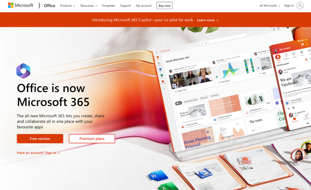 Domovská stránka Microsoft 365, softvér na správu e-mailov pre podniky