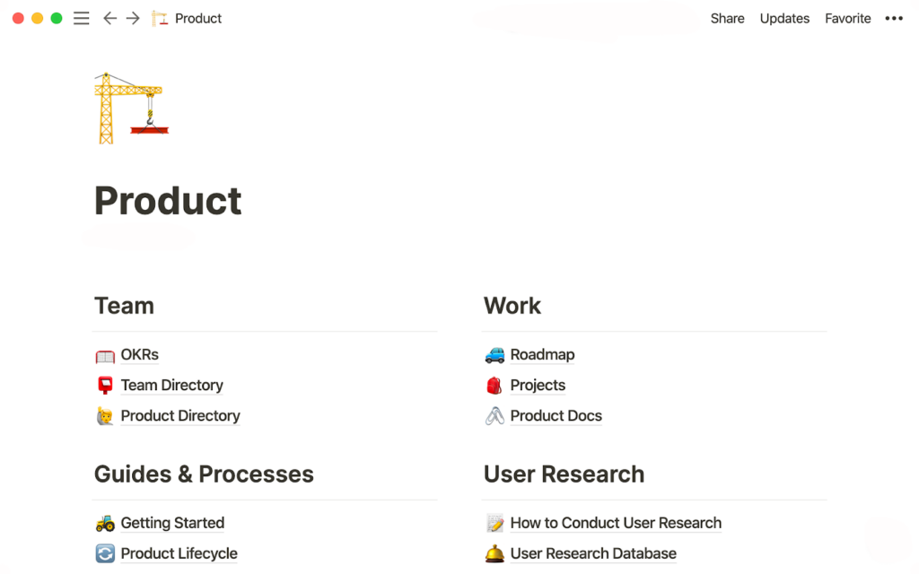Ilustrácia vedomostnej bázy vytvorenú pomocou Notion