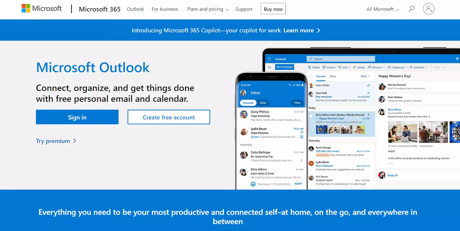 Microsoft Outlook homepage