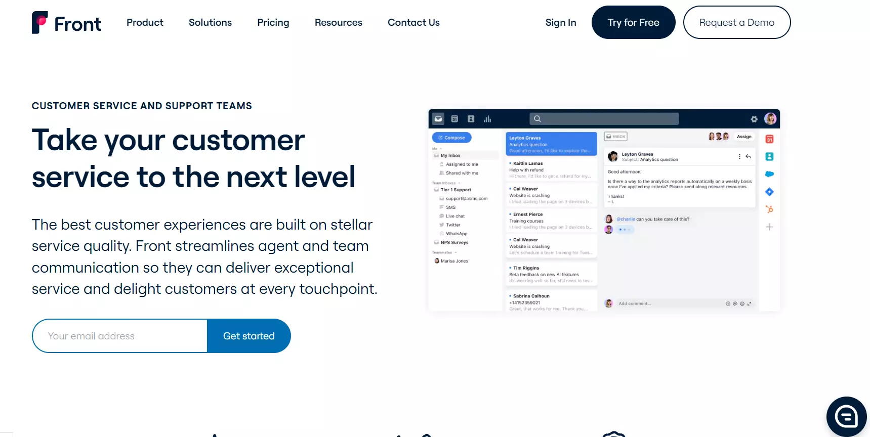 Domovská stránka služieb zákazníkom Front