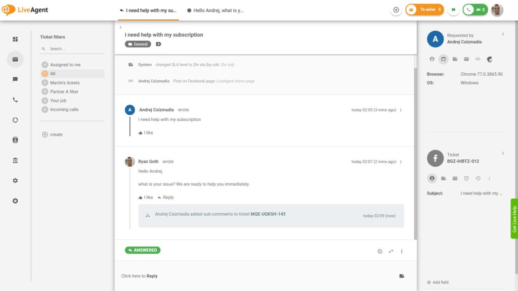 Odpovedajte na komentáre na Facebooku priamo z LiveAgent