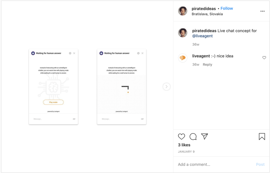 Zmienka v komentári na Instagrame