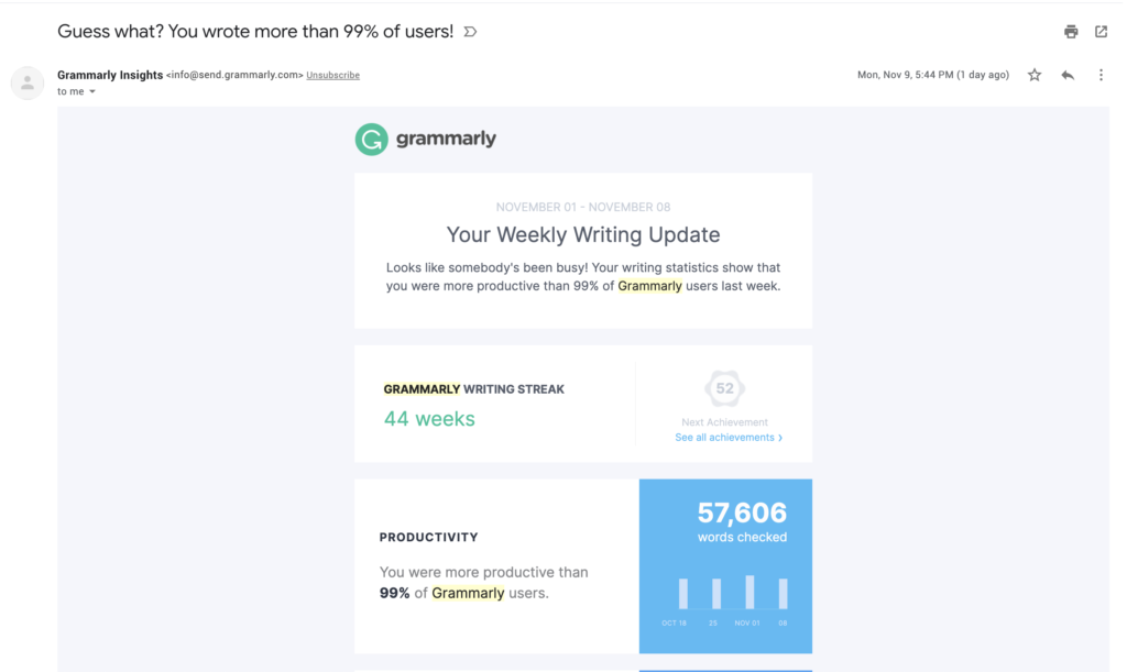 E-mailové zhrnutie od Grammarly