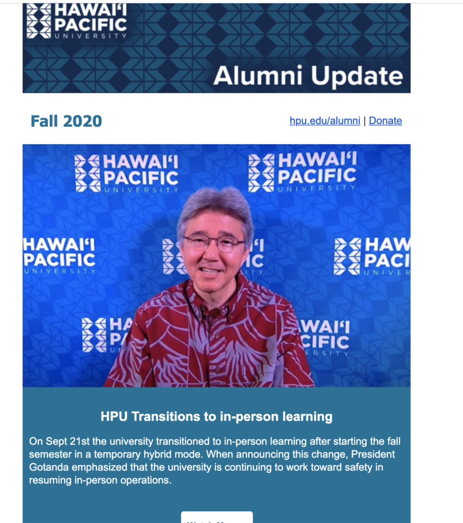 príklad informatívneho e-mailu Hawaii Pacific University