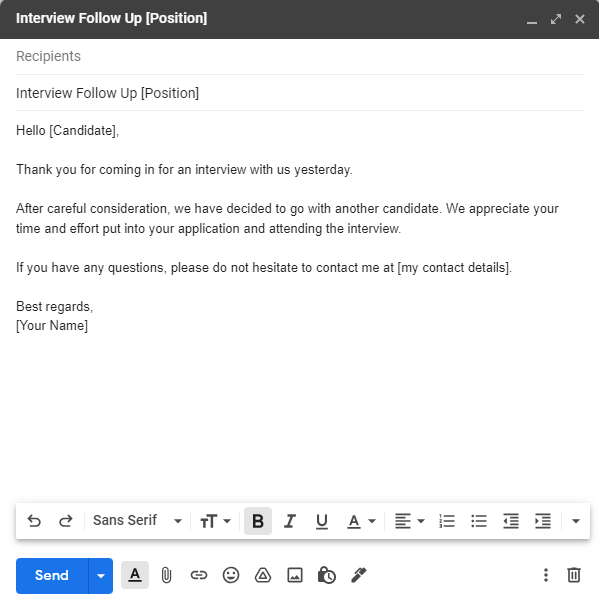 After interview follow up email