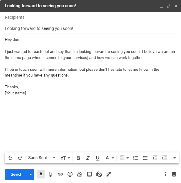 Looking forward to seeing you email template example