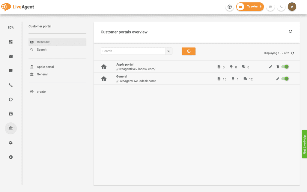 Príklad portálu zákazníka LiveAgent