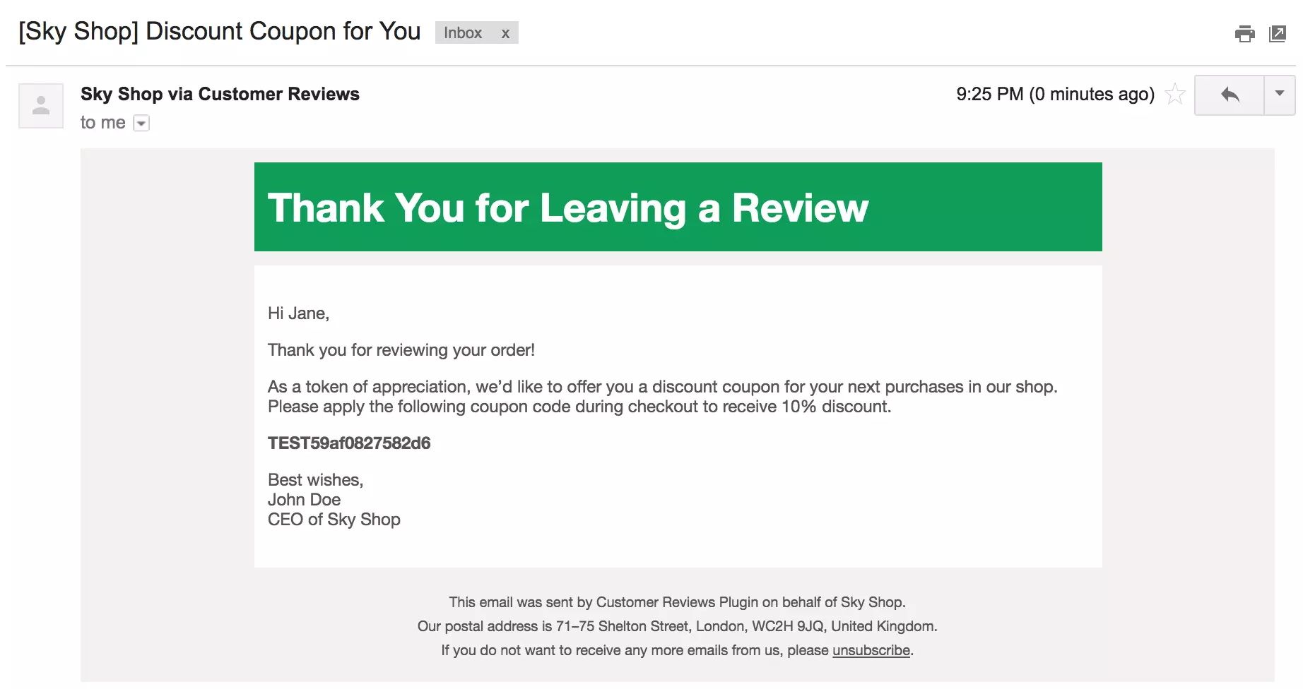Príklad zľavy za recenziu