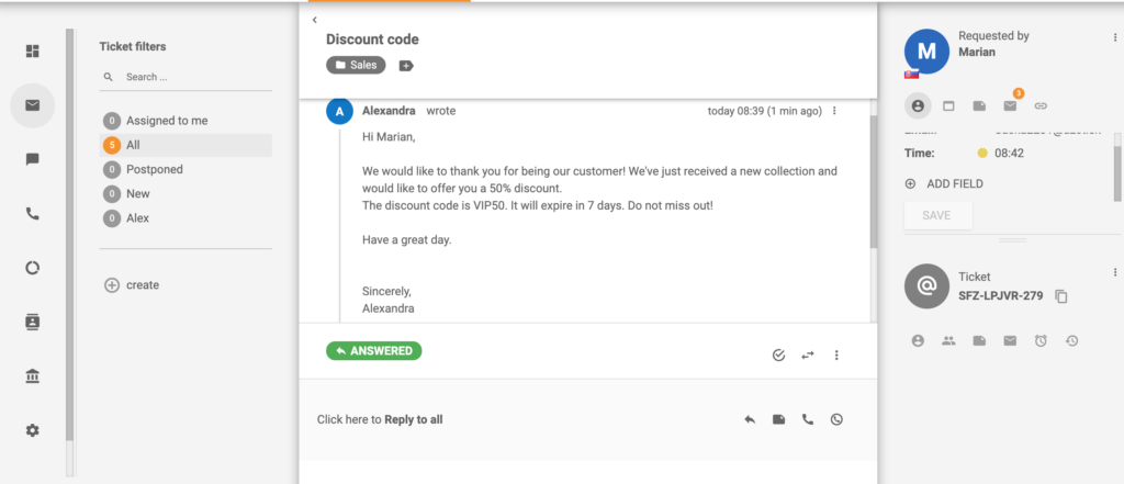 Príklad lístka s ponukou kódu zľavy