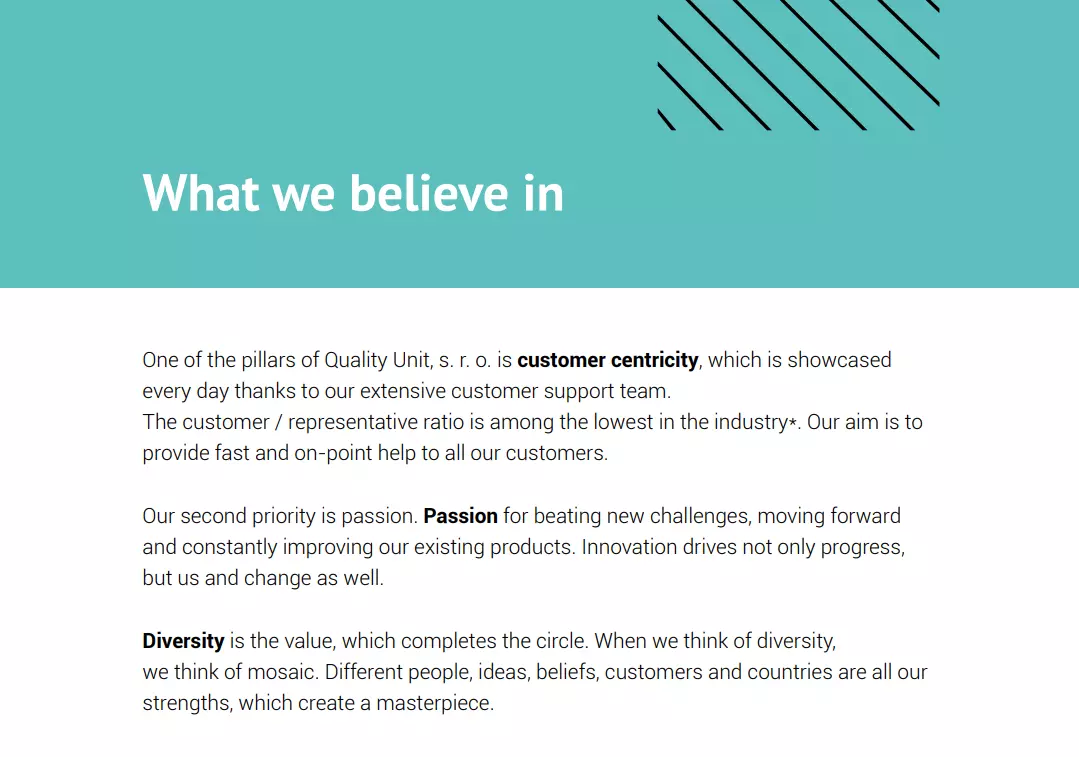 What we believe in QualityUnit