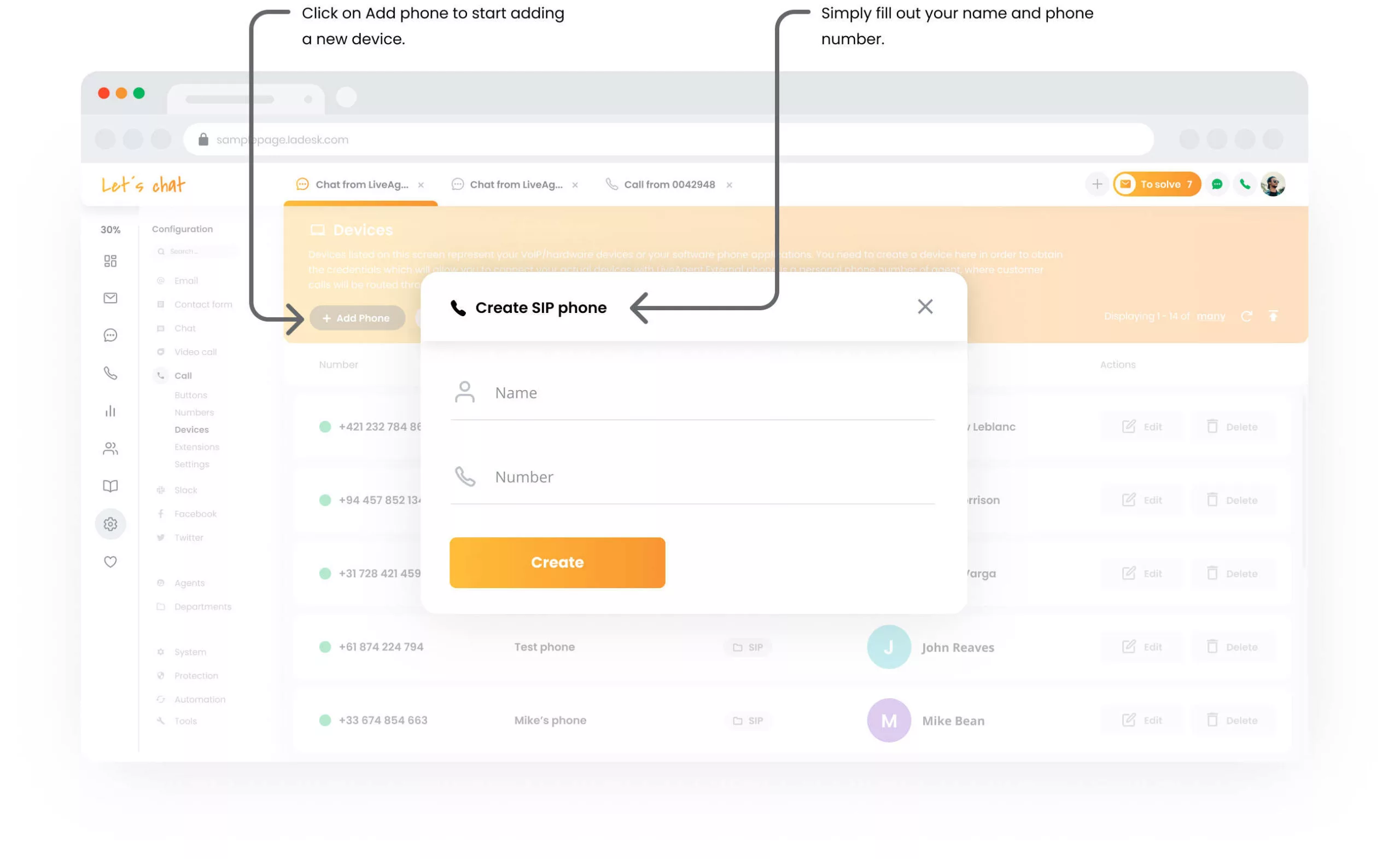 Zariadenia na volanie LiveAgent