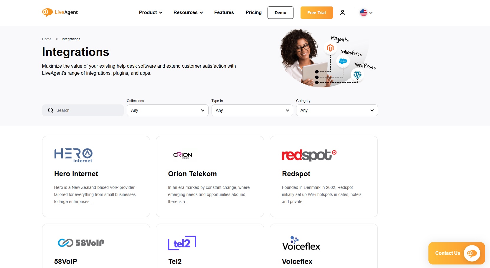 Snímka obrazovky integrácií LiveAgent